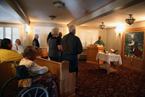 interior shot of patients in church